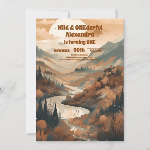 Rustic Mountain Forest Evergreen 1st Birthday Invitation