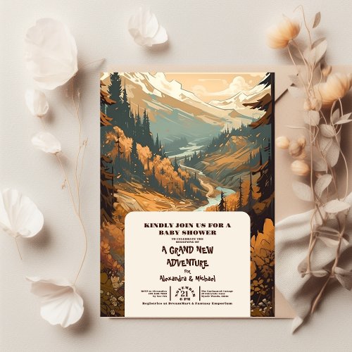 Rustic Mountain Forest Evergreen Baby Shower Invitation