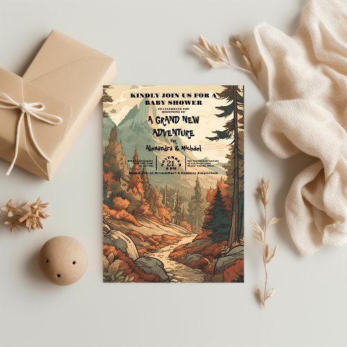 Rustic Mountain Forest Evergreen Baby Shower Invitation