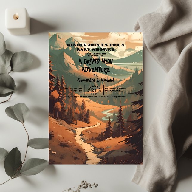 Rustic Mountain Forest Evergreen Baby Shower Invitation (Creator Uploaded)