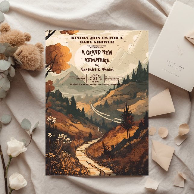 Rustic Mountain Forest Evergreen Baby Shower Invitation (Creator Uploaded)