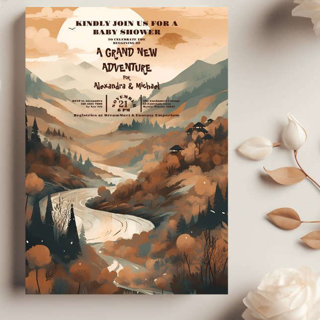 Rustic Mountain Forest Evergreen Baby Shower Invitation (Creator Uploaded)