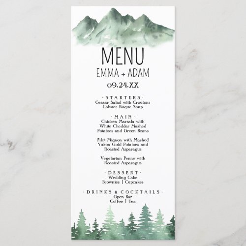 Rustic Mountain Forest Evergreen Tree Menu