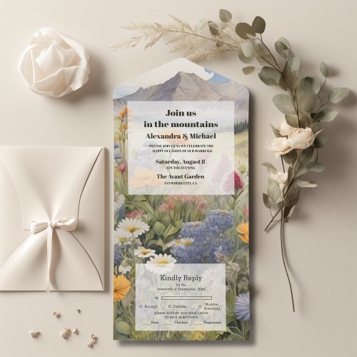 Rustic Mountain Forest Evergreen Tree Wedding All In One Invitation