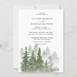 Rustic Mountain Forest Evergreen Tree Wedding Invi Invitation
