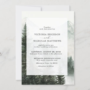 Rustic Mountain Forest Evergreen Tree Wedding Invitation