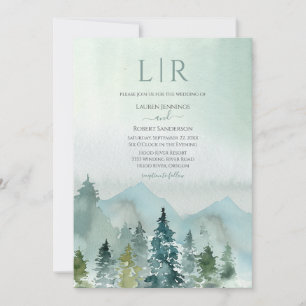 Rustic Mountain Forest Evergreen Tree Wedding Invitation