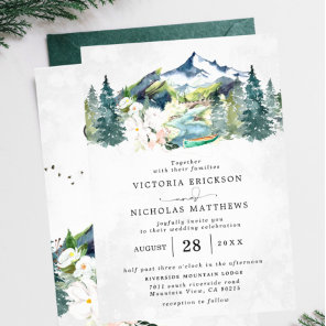 Rustic Mountain Forest Evergreen Tree Wedding Invitation