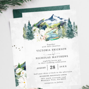 Rustic Mountain Forest Evergreen Tree Wedding Invitation by IYHTVDesigns at Zazzle