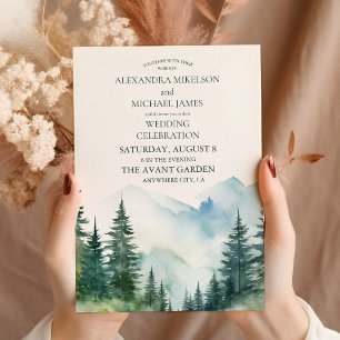 Rustic Mountain Forest Evergreen Tree Wedding Invitation