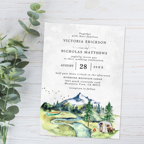 Rustic Mountain Forest Evergreen Tree Wedding  Invitation