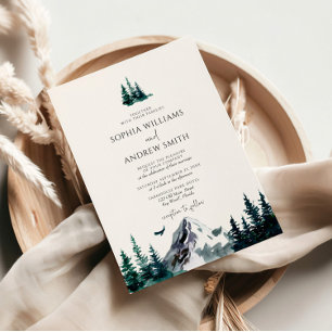 Rustic Mountain Forest Evergreen Tree Wedding Invitation