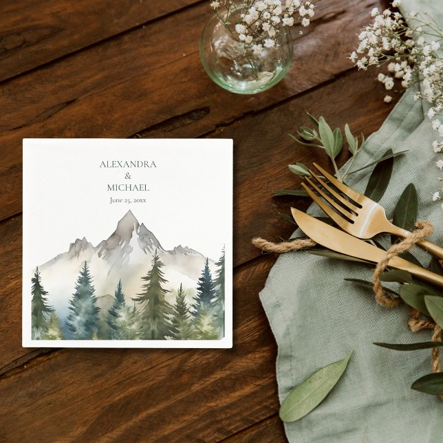 Rustic Mountain Forest Evergreen Tree Wedding Napkins (Creator Uploaded)