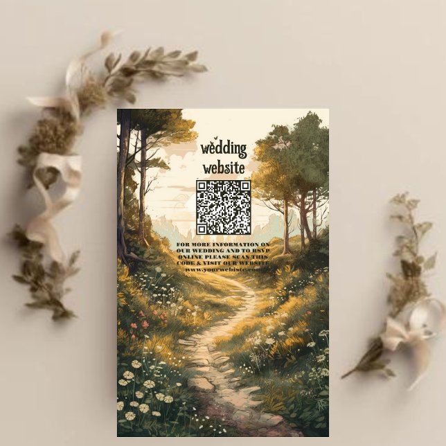 Rustic Mountain Forest Evergreen Wedding QR Code Enclosure Card (Creator Uploaded)