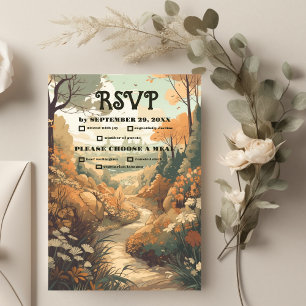 Rustic Mountain Forest Evergreen Wedding RSVP Card