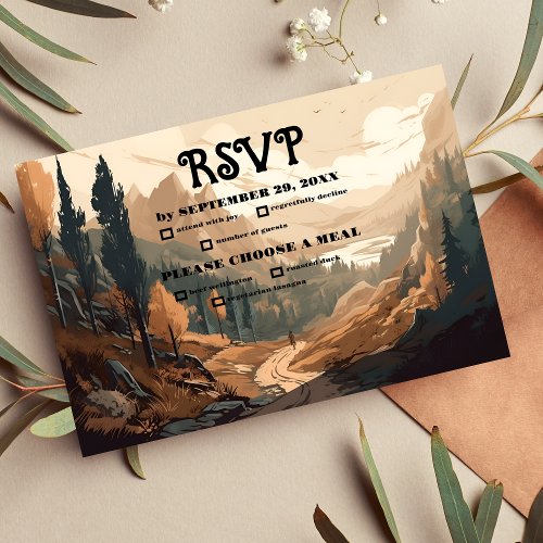 Rustic Mountain Forest Evergreen Wedding RSVP Card