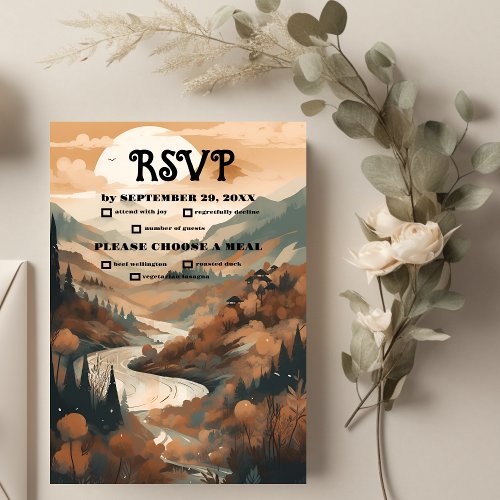 Rustic Mountain Forest Evergreen Wedding RSVP Card