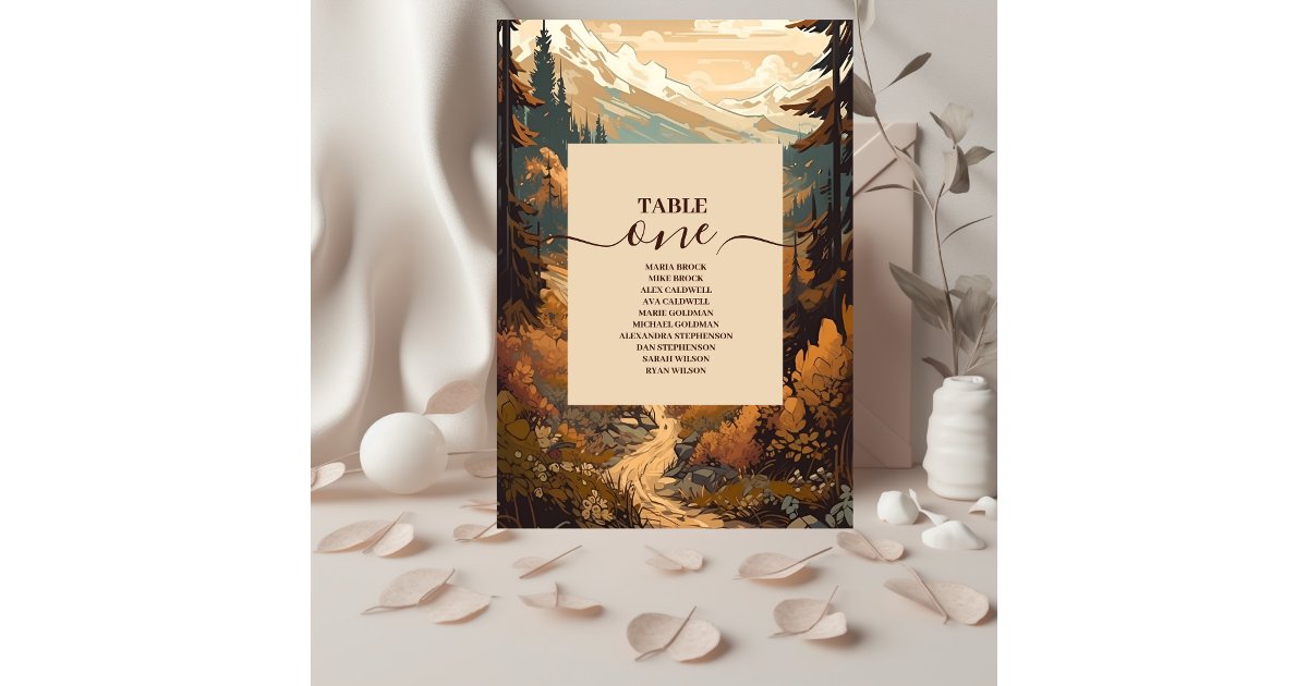 Rustic Mountain Forest Evergreen Wedding Table Number | Zazzle