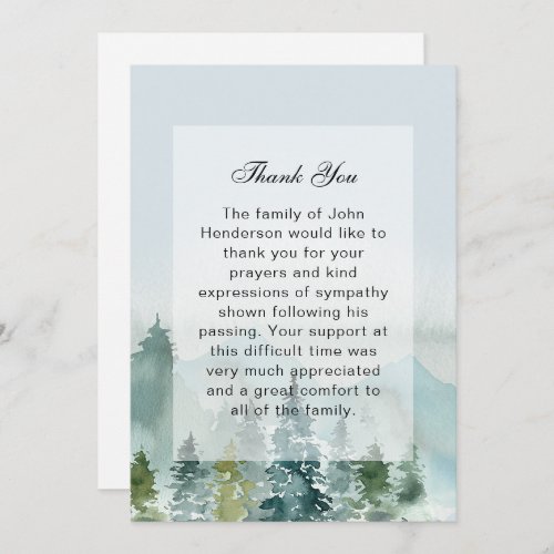 Rustic Mountain Forest Funeral Thank You Card