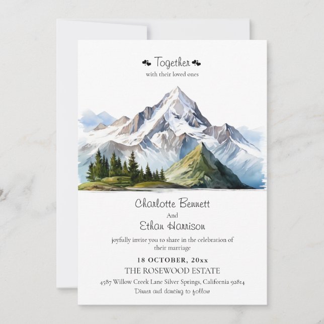 Rustic Mountain Forest green Tree Wedding  Invitation (Front)