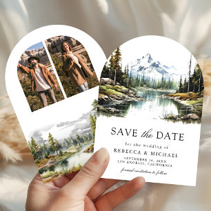 Rustic Mountain Forest Lake Photo Wedding Save The Date