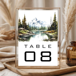 Rustic Mountain Forest Lake Wedding Table Number