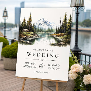Rustic Mountain Forest Lake Wedding Welcome Sign