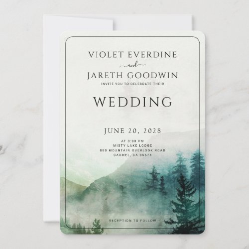 Rustic Mountain Forest Mist Wedding Invitation