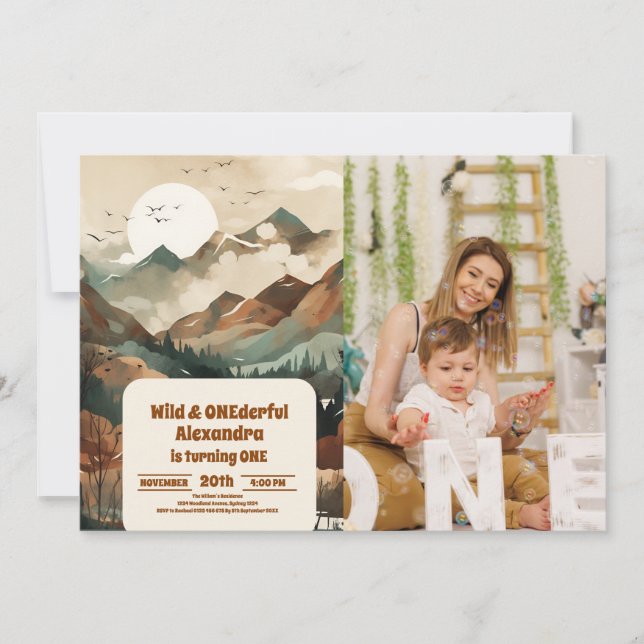 Rustic Mountain Forest Photo 1st Birthday Invitation (Front)