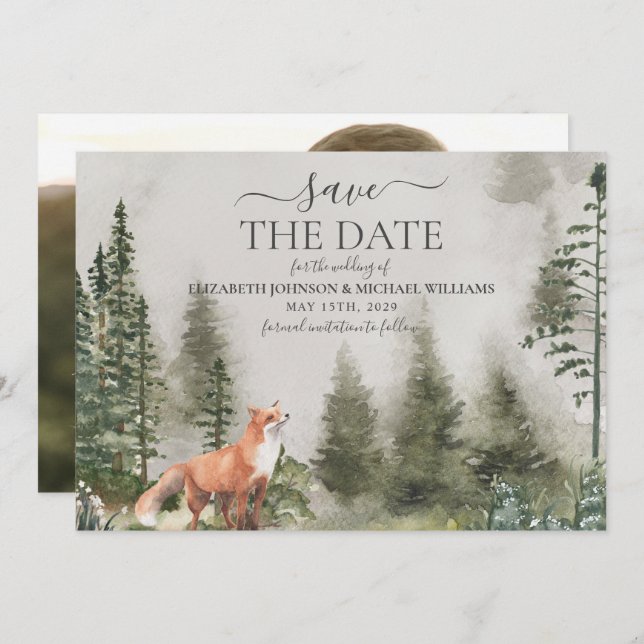 Rustic Mountain Forest Photo Wedding Save The Date (Front/Back)