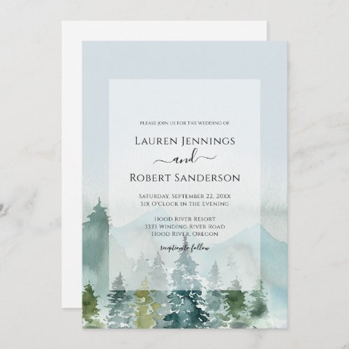 Rustic Mountain Forest Pine Tree Wedding Invitation