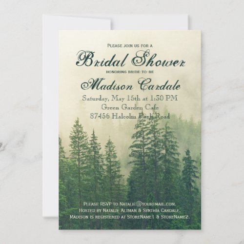 Rustic Mountain Forest Pine Trees Bridal Shower Invitation
