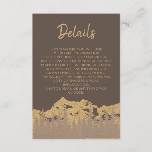 Rustic Mountain Forest Pine Trees Wedding Details Enclosure Card