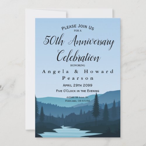 Rustic Mountain Forest Stream 50th Anniversary Invitation