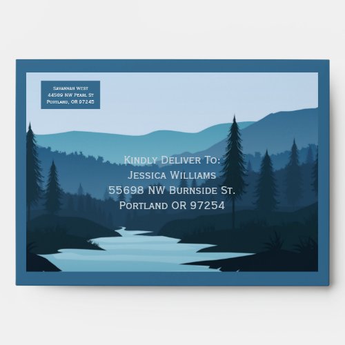 Rustic Mountain Forest Stream with Pine Trees Envelope