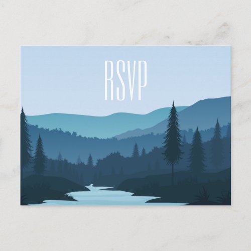 Rustic Mountain Forest Stream with Pine Trees Invitation Postcard