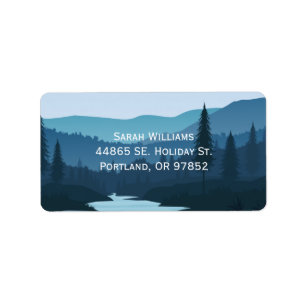 Rustic Mountain Forest Stream with Pine Trees Label