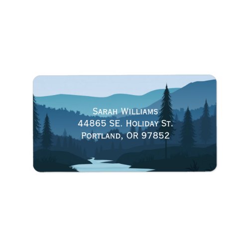 Rustic Mountain Forest Stream with Pine Trees  Label
