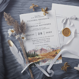 Rustic Mountain Forest Tree Budget QR Code Wedding Invitation