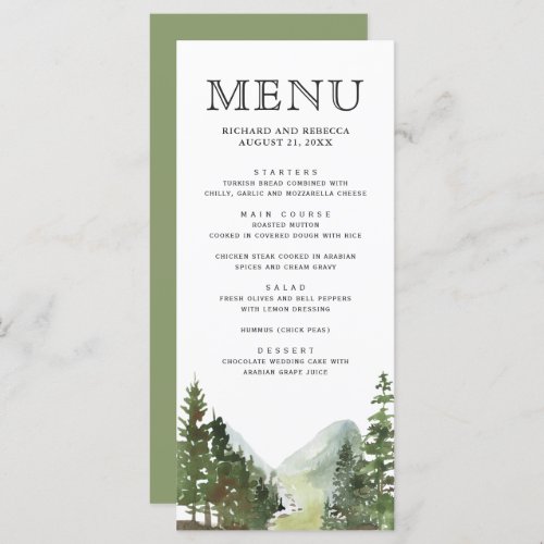 Rustic Mountain Forest Trees Wedding Menu
