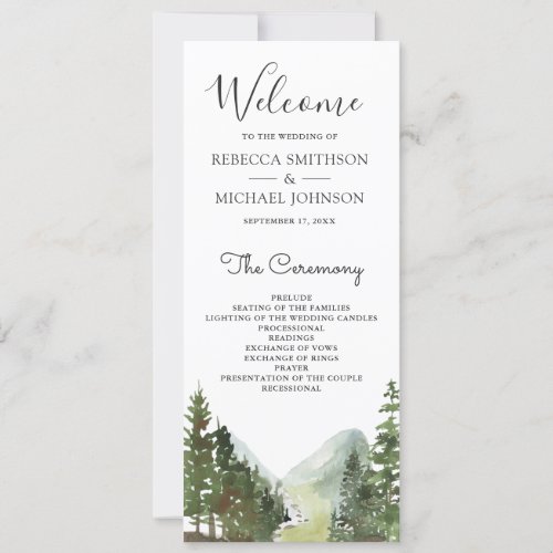 Rustic Mountain Forest Trees Wedding Program