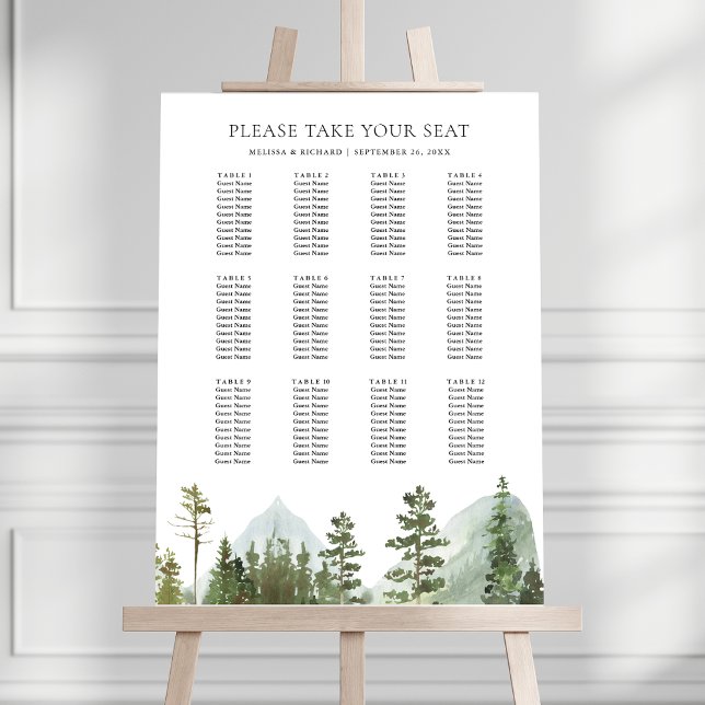 Rustic Mountain Forest Trees Wedding Seating Chart Foam Board (Creator Uploaded)
