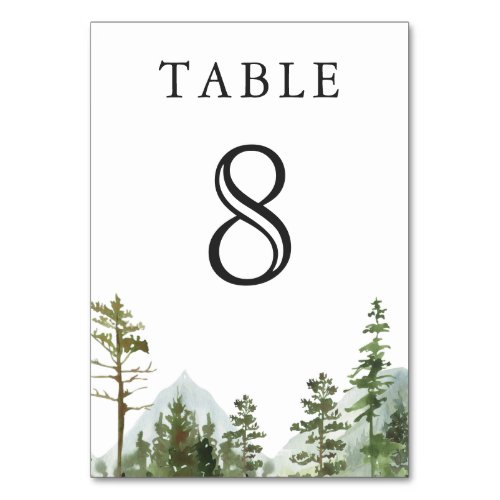 Rustic Mountain Forest Trees Wedding Table Number