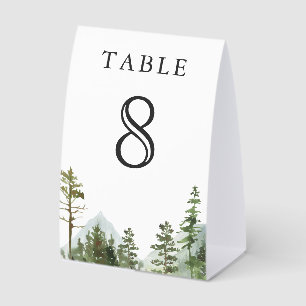 Rustic Mountain Forest Trees Wedding Table Number Paper Table Tent