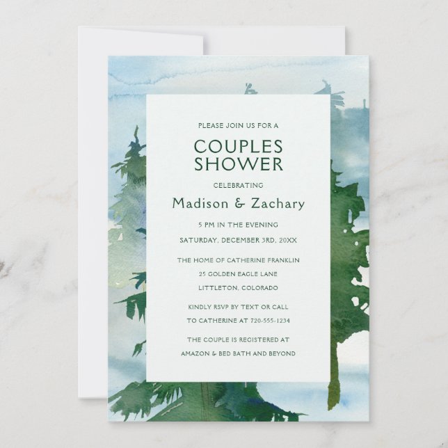 Rustic Mountain Forest Watercolor Couples Shower (Front)
