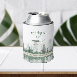 Rustic Mountain Forest Watercolor Wedding Favors Can Cooler