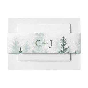 Rustic Mountain Forest Watercolor Wedding Invitation Belly Band