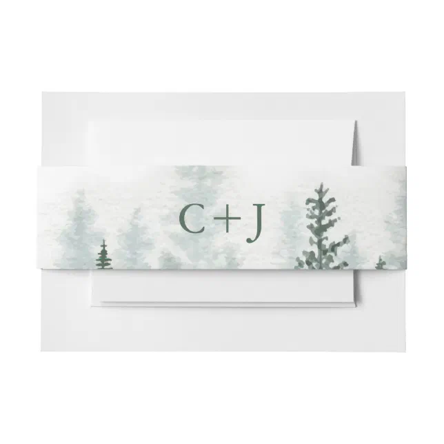 Rustic Mountain Forest Watercolor Wedding Invitation Belly Band | Zazzle
