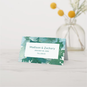 Rustic Mountain Forest Watercolor Wedding Place Card