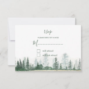 Rustic Mountain Forest Watercolor Wedding RSVP Card
